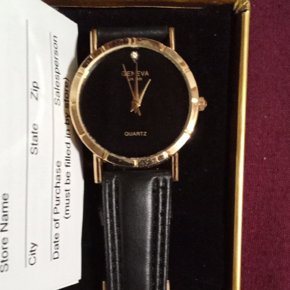 Geneva Gold and Black Men's Leather Strap Watch